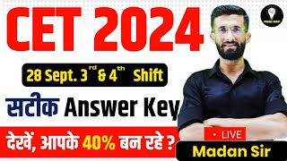 CET 2024 Answer Key 2024  CET 2024 Paper Solution 34 Shift 28 September  CET 2024  Madan Sir [upl. by Nalliuq956]