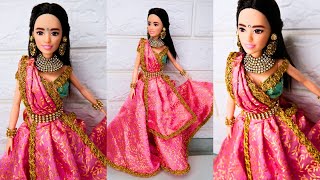 How to make lehenga for doll  Doll lehenga making video  barbie doll lehenga [upl. by Alahc]