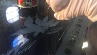 Handpainting the acid resist before acid etching glass with hydrofluoric acid [upl. by Koch]