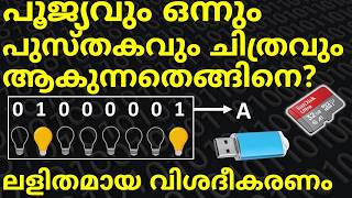 പൂജ്യവും ഒന്നും ചിത്രങ്ങളും പുസ്തകങ്ങളും ആകുന്ന സൂത്രം  How Computer Memory Works malayalam [upl. by Lledniw]