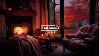 Cozy cabin atmosphere at sunset in autumn 🍁Lofi BGM with Fireplace for Ultimate Relaxation 4K [upl. by Llewon788]