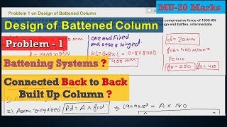 Problem 1 Design of Battened Column  Design of Battening System  Design Procedure Built up Column [upl. by Nylikcaj]