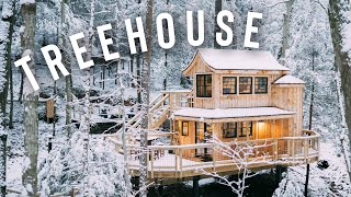 SNOWY TREEHOUSE CABIN FULL TOUR  The Beech Treehouse [upl. by Iadrahc]