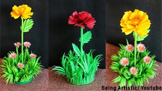 DIY Paper Rose Decorative Showpiece  DIY Crafts  Easy Home Decor Ideas [upl. by Ranger]