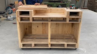 The Idea Of Making Smart Wood For Workshop From Used Pallet  DIY Drill Press Stand with Storage [upl. by Akemak]