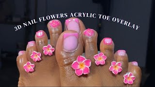 ACRYLIC TOE OVERLAY TUTORIAL  HOW TO DO ACRYLIC TOES  TRENDING 3D FLOWER NAIL ART [upl. by Falkner]