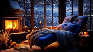 Winter Reading Corner with Falling Snow Wind amp Crackling Fire  Sounds for Read Relax amp Sleep [upl. by Charron]