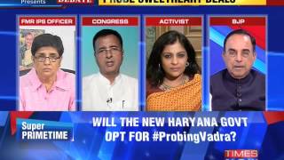 The Newshour Debate Centre for Probing Robert Vadra  Part 1 23rd Oct 2014 [upl. by Ainirtac316]