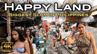 NONSTOP ACTION at THE BIGGEST SLUM in PHILIPPINES  AMAZING WALK at HAPPYLAND TONDO MANILA 4K 🇵🇭 [upl. by Nnylahs647]