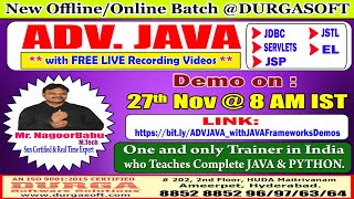 ADV JAVA OfflineOnline Training  DURGASOFT [upl. by Akemat]