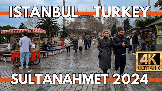 ISTANBUL TURKEY 2024 CITY CENTER OLD CITY SULTANAHMET TOURISTIC DISTRICT 4K WALKING TOUR VIDEO UHD [upl. by Oidualc]