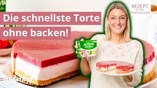 😍🍓 SUPERSCHNELL Cremige JoghurtTorte mit Erdbeerguss OHNE backen  Thermomix® Rezepte [upl. by Parfitt]