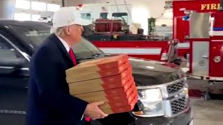 Donald Trump delivers pizza to firefighters in Iowa [upl. by Nine586]