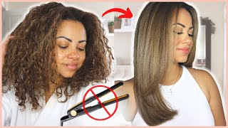 🚫NO FLAT IRON🚫 STRAIGHT HAIR ROUTINE  SALON BLOWOUT AT HOME  HOW TO BLOW DRY CURLY HAIR STRAIGHT [upl. by Searby]