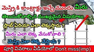 మెస్త్రి స్లాబ్ ఏరియా ఎలా లెక్క వేస్తారుSlab cost Estimation and Calculation Full information Telugu [upl. by Monty916]