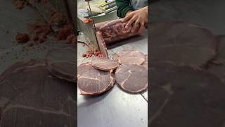 Australian beef ribeye rolls slice sticks cutting skills frozen meat sopshorts [upl. by Einyaj]