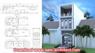 Narrow House design  4 Bedrooms Sketchup and Autocad Plan Size 412m [upl. by Atikehs]