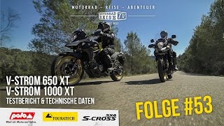 Suzuki VStrom 650 XT amp VStrom 1000 XT – Test Daten Preise Crash MotorradreiseTV Folge 53 [upl. by Alicirp]