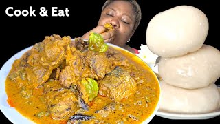 African food mukbang  Cook and eat with me Banga and okra soup with fufu mukbang [upl. by Nonnag]