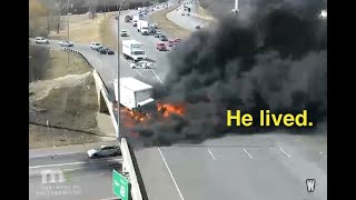 Truck crashes immediately explodes caught on camera [upl. by Thill]