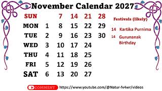 November Calendar 2027 novembercalendar2027 [upl. by Alym]