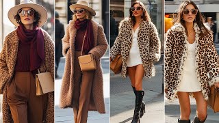 Winter Street Fashion in Italy Winter Outerwear Trends and Timeless Leopard Print Fashion [upl. by Ashla]