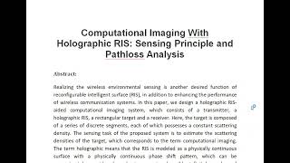 Computational Imaging With Holographic RIS Sensing Principle and Pathloss Analysis [upl. by Hurty510]