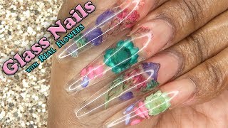 Acrylic Nails Tutorial  How To Encapsulated Nails  Clear Glass Nails  Flowers  with Nail Forms [upl. by Etteniuq]