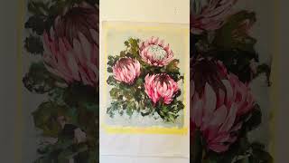 South African proteas on their way to an art collector in Canada floralart paintingflowers [upl. by Nehepts]