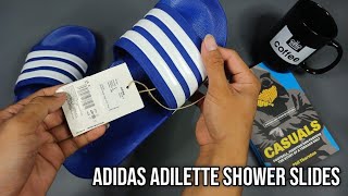 Review Adidas Adilette Shower Slides Blue  GW1048 adidas review casuals adilette outfit [upl. by Winnah]