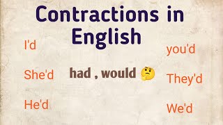 Contractions in English  Contractions ✌️ Subjective Pronouns had would [upl. by Anam]