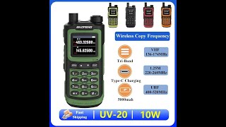 Baofeng UV20 Walkie Talkie 10W 220260mhz TriBand Rainyproof Long Range TypeC 999CH UVG30 Pro [upl. by Peirsen]