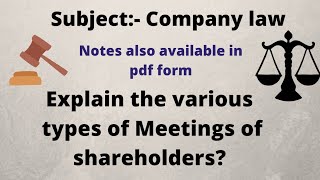 Explain the various types of Meetings of shareholders [upl. by Ecnal]