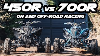 Yamaha YFZ450R Stage 3 vs Yamaha Raptor 700 Stage 5 BATTLE On and OffRoad Racing [upl. by Ferri]