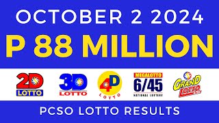 Lotto Result Today 9pm October 2 2024  PCSO Complete [upl. by Engdahl]