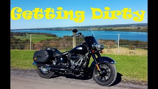 Getting the Harley Davidson Heritage Softail Classic dirty on a gravel road with spectacular views [upl. by Nyrak]