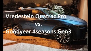 All season tires  Braking distance test  Vredestein Quatrac Pro vs Goodyear 4 seasons [upl. by Aseram470]