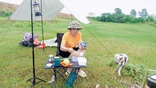 A young girl camping alone in the middle of a grassy field  Cooking and relaxing in the wilderness [upl. by Dollar]