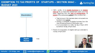 Exemption to tax profits of startups  Section 80IAC  Budget 2023 [upl. by Einafets]