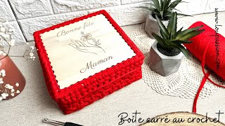 Comment faire une boîte panière rigide carré au crochet facile tutoriel debutant pas à pas diy [upl. by Gnaoh]