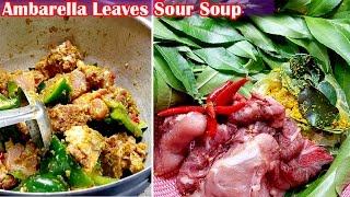 Asian Food Khmer cooking recipes Ambarella Leaves Sour Soup home food factory [upl. by Gerald]