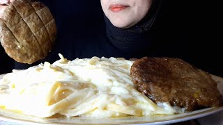 ASMR  CREAMY FETTUCCINE ALFREDO PASTA AND BURGER  MUKBANG  EATING SOUNDS [upl. by Anelec]