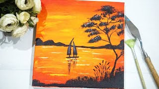 Sunset on the Lake  Sunset Acrylic Painting for Beginners  ME ART 105 [upl. by Anerbes]