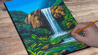 How to Paint a Waterfall Landscape  Acrylic Painting  Daily Art 79 [upl. by Garda]