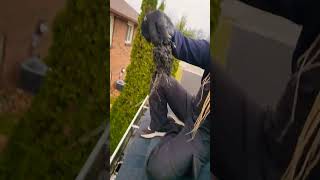 Roofergirl cleaning gutters and clogged downspout [upl. by Tirzah556]