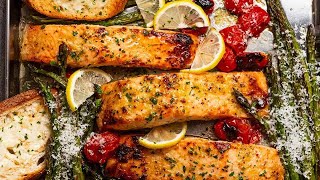 Healthy Oven Lemon Garlic Salmon [upl. by Nylg]