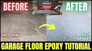 DIY GARAGE FLOOR EPOXY Tutorial ✅ Using Rustoleum Rocksolid with Flakes [upl. by Vasos]