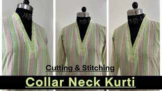 Collar Kurti Cutting and Stitching  V Collar Kurti Cutting and Stitching [upl. by Akili]