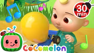 Toy Balloon Car Race  Cocomelon  Kids Cartoons amp Nursery Rhymes  Moonbug Kids [upl. by Yesnel]