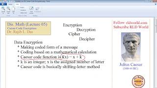 Discrete Mathematics  Lecture 05 Caesar Code Encryption [upl. by Yremrej]